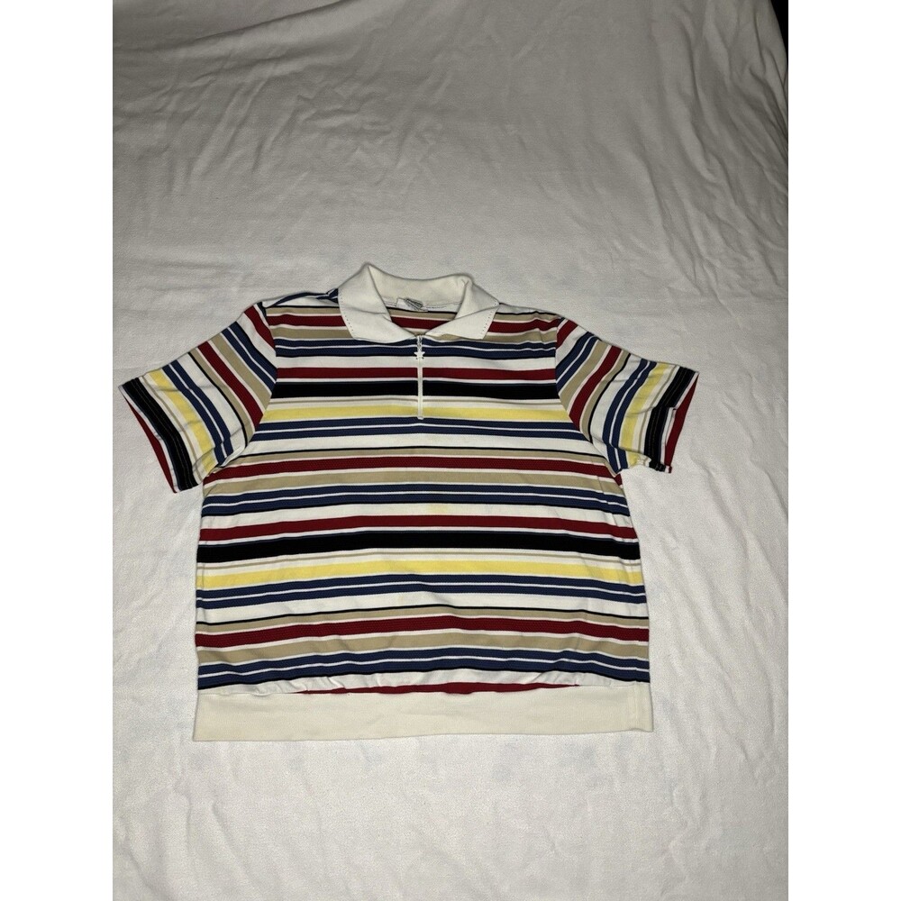 Alfred Dunner Short Sleeve Polo Men’s Large Multicolor Striped Half Zip‎